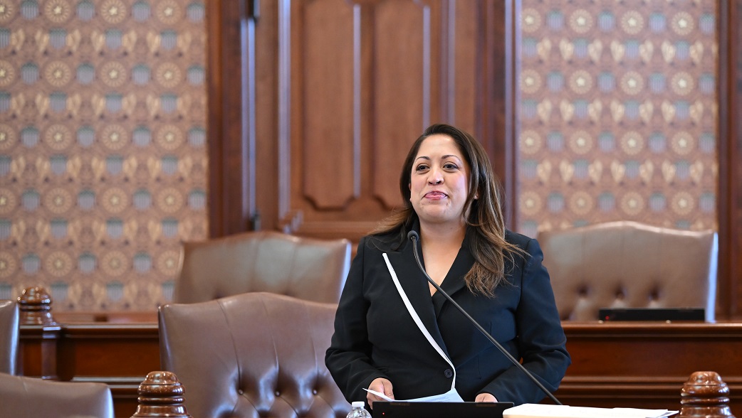 State Senator Celina Villanueva addresses the Illinois Senate