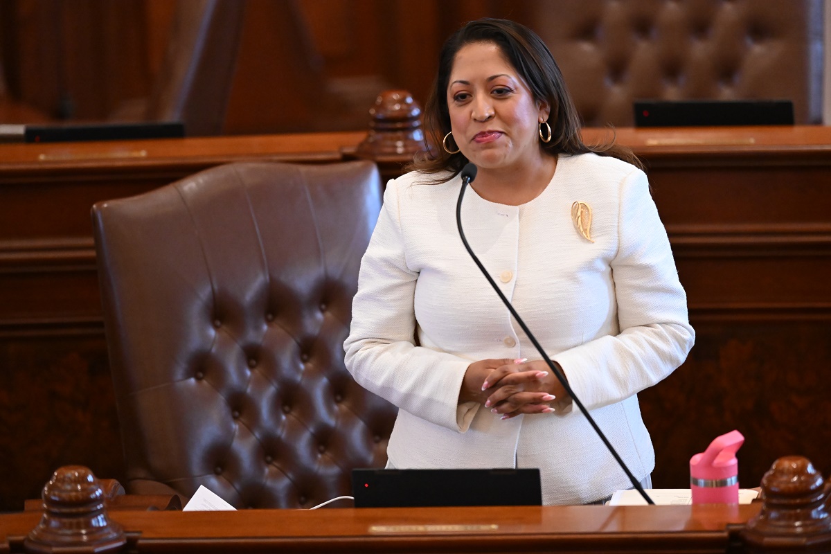 State Senator Celina Villanueva addresses the Illinois Senate.