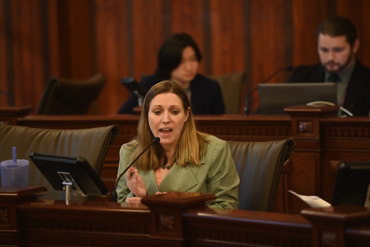 State Senator Rachel Ventura speaks in a committee