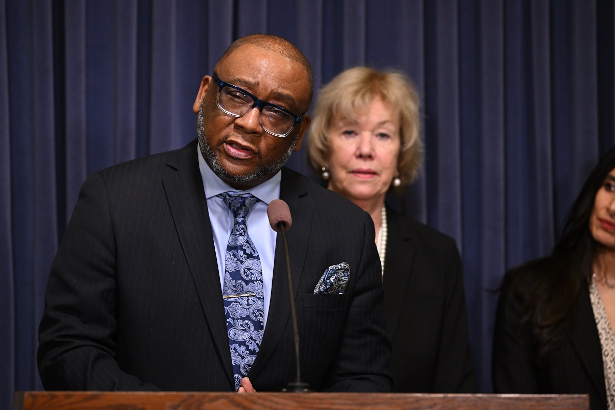 State Senator Christopher Belt speaks at a press conference