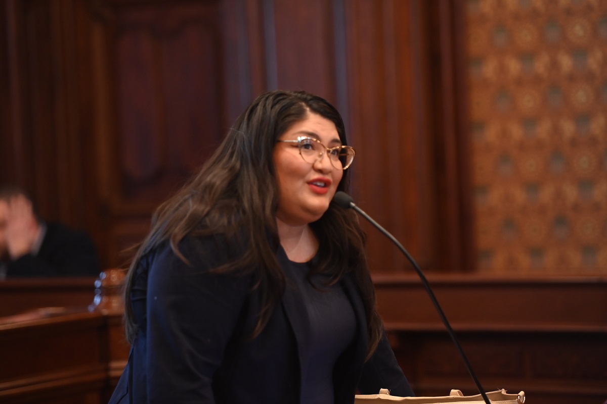 State Senator Graciela Guzman speaks on the Senate floor