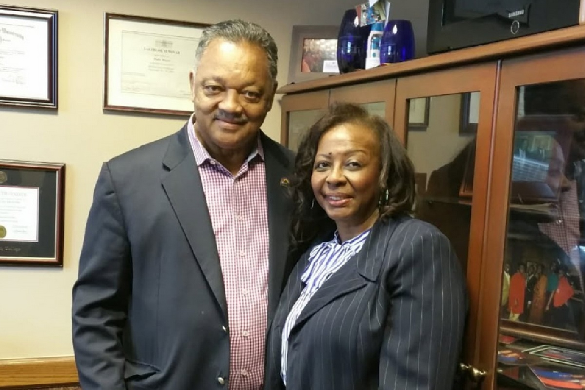 State Senator Mattie Hunter stands with Rev. Jesse Jackson Sr.