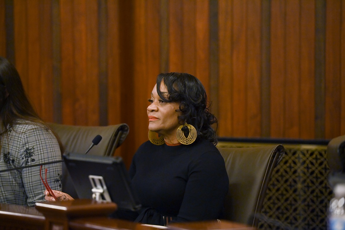 Senate Majoirty leader Kimberly A. Lightford addresses a Senate Committee.