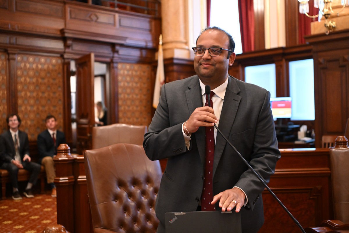 State Senator Ram Villivalam on the Senate floor